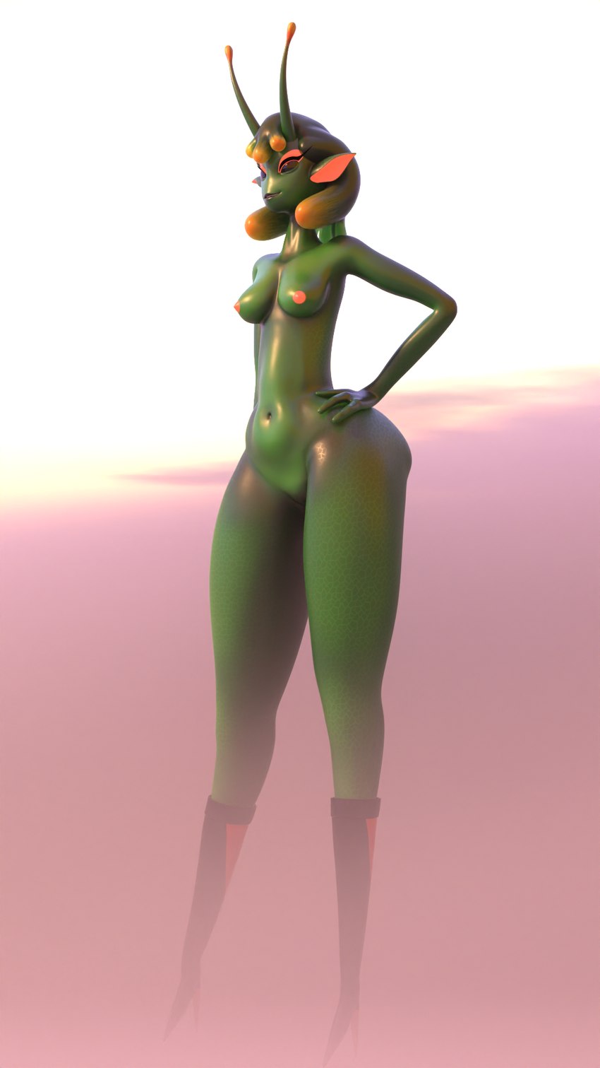 antennae_(anatomy) boots boots_only breasts butt clothing female footwear footwear_only goo_hair looking_away mostly_nude nipples nude pseudo_hair shoes simple_background solo standing thick_thighs sudabanan alien alien_humanoid humanoid 9:16 digital_media_(artwork) hi_res