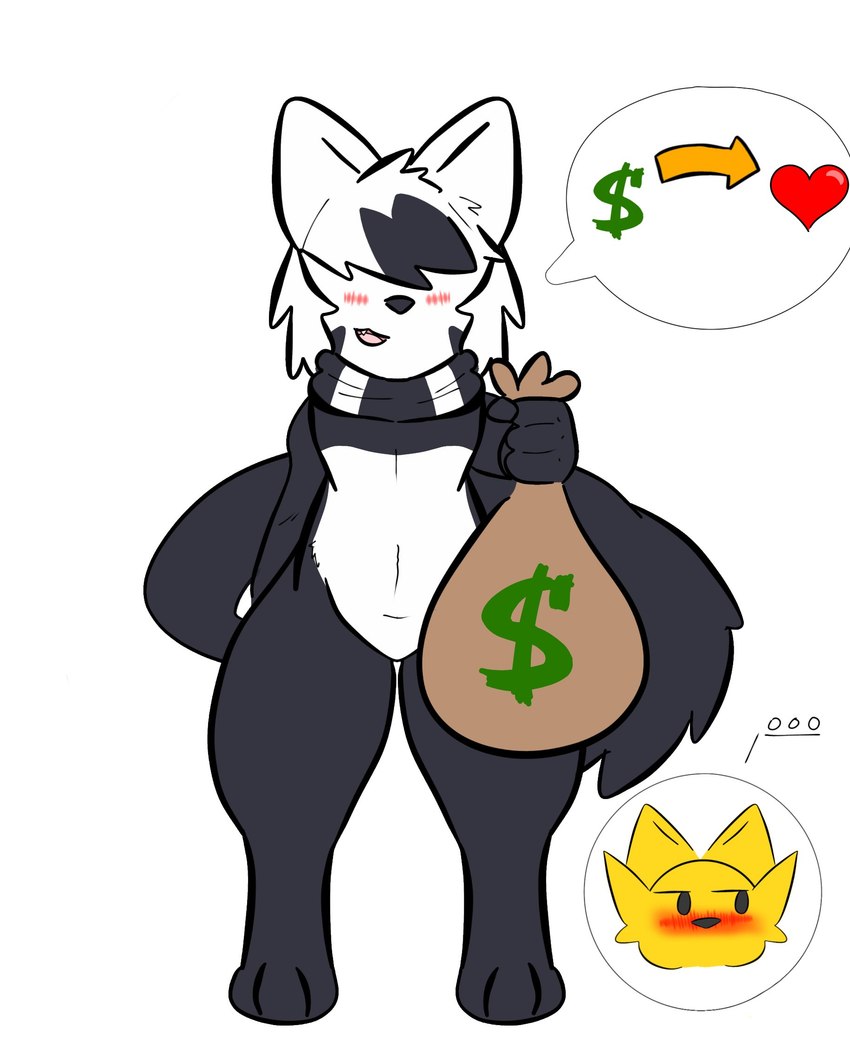 anthro duo embarrassed female male male/female money julionoob100 julio_noob umbra_(defunctumbra) canid canine canis domestic_cat domestic_dog felid feline felis mammal hi_res