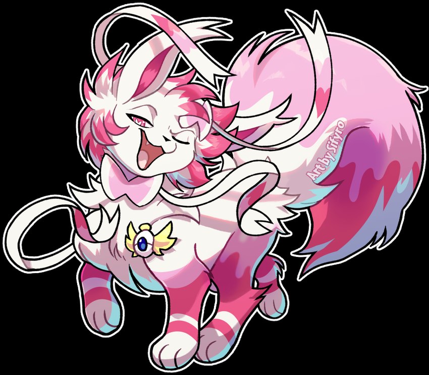 3_toes badge black_nose bow_ribbon feet fluffy fluffy_tail fur heart_pupils heart_symbol one_eye_closed open_mouth paws pink_body pink_fur quadruped ribbons smug striped_body striped_fur stripes tail text toes tongue white_body white_fur white_sclera blitzdrachin conditional_dnp nintendo pokemon pokemon_mystery_dungeon spike_chunsoft canid eeveelution generation_6_pokemon mammal pokemon_(species) sylveon alpha_channel artist_name english_text