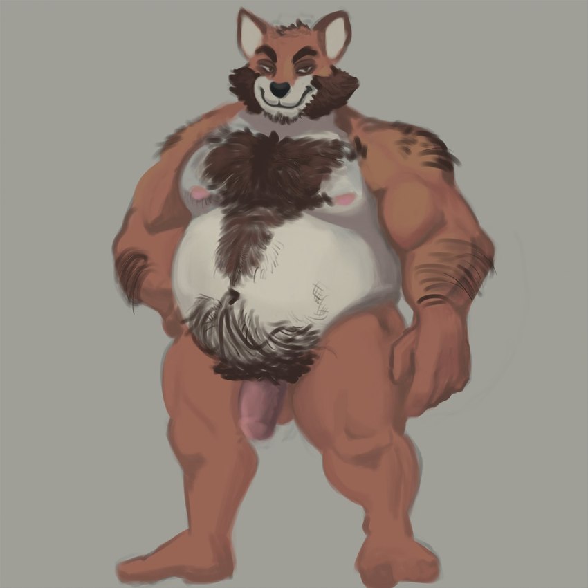 anthro arm_hair balls belly_hair body_hair brown_balls brown_body brown_fur brown_hair chest_hair closed_smile facial_hair flaccid front_view fur genitals grey_background hair hairy hand_on_hip happy_trail head_tuft humanoid_genitalia humanoid_penis looking_at_viewer male mature_male mouth_closed musclegut muscular narrowed_eyes nipples nude nude_male overweight overweight_male penis pink_penis pubes sideburns simple_background smile solo standing stubble tuft nobodyshouse canid canine fox mammal 1:1 2021 digital_drawing_(artwork) digital_media_(artwork) hi_res sketch unfinished