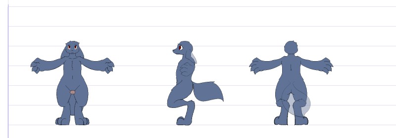 anthro biped butt digitigrade erection floppy_ears fluffy fluffy_tail genitals male nude penis simple_background solo spread_arms standing tail lagotrope kappi alien canid canine mammal neumono 2013 digital_media_(artwork) hi_res model_sheet