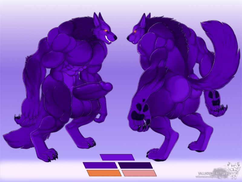 abs anthro back_muscles balls biceps big_balls big_muscles big_penis biped butt claws digitigrade erection fur genitals huge_balls huge_muscles huge_penis humanoid_genitalia humanoid_penis looking_at_viewer male muscular muscular_anthro muscular_male pawpads pecs penis purple_body purple_fur solo standing tail thick_penis toe_claws vallhound mythology kastral canid canine canis mammal mythological_canine mythological_creature were werecanid werecanine werewolf wolf 4:3 model_sheet shaded soft_shading