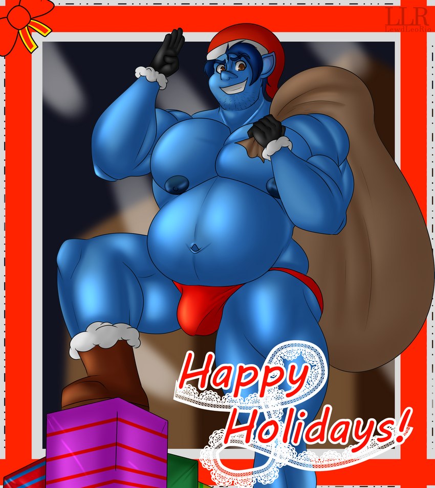 bag balls_outline belly biped blue_body blue_hair blue_skin bulge christmas_clothing christmas_headwear clothed clothing detailed_bulge footwear genital_outline gift gloves grin hair handwear hat headgear headwear holidays humanoid_pointy_ears looking_at_viewer male navel nipples not_furry overweight overweight_male penis_outline pointy_ears santa_hat smile solo underwear underwear_only klr-rio christmas disney onward_(2020) pixar barley_lightfoot elf humanoid digital_media_(artwork) hi_res