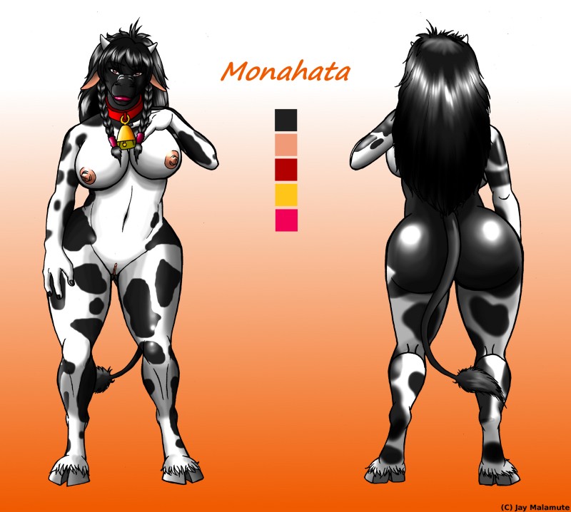 anthro breasts butt choker collar color_swatch cowbell female jewelry looking_at_viewer necklace nude solo jay_malamute blizzard_entertainment warcraft bovid bovine mammal tauren digital_media_(artwork) full-length_portrait hi_res model_sheet portrait