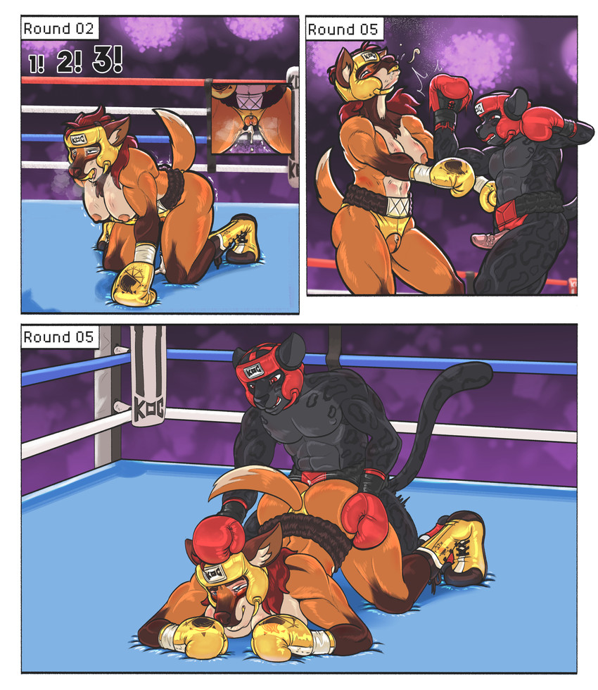 abs all_fours animal_genitalia animal_penis anthro anthro_on_anthro anthro_penetrated anthro_penetrating anthro_penetrating_anthro areola ass_up athletic athletic_anthro athletic_female athletic_male black_body black_fur blush bodily_fluids boots boxing boxing_gloves breasts breath brown_body brown_fur clothed clothing competition crotchless_bottomwear crotchless_clothing cum cum_in_pussy cum_inside cum_on_ground doggystyle dominant dominant_male drooling duo feline_genitalia feline_penis female female_penetrated fighting_ring footwear from_behind_position fur genital_fluids genitals hair handwear headgear humanoid_genitalia knockout leaking_cum looking_at_another looking_down male male/female male_penetrating male_penetrating_female mouthguard muscular muscular_anthro muscular_female muscular_male nipples panting pecs penetration penile penile_penetration penile_spines penis penis_in_pussy pink_areola pink_nipples pink_penis punch red_hair saliva sex sexual_competition sexual_fight shaking shoes sport straining submissive submissive_female text thong tired topless topless_female topless_male trembling turnbuckle underwear uppercut vaginal vaginal_fluids vaginal_penetration dcheese koc ak_(aknight93) amira_winters canid canine felid jaguar mammal maned_wolf pantherine 2021 absurd_res comic digital_media_(artwork) english_text hi_res