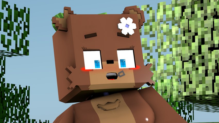 accessory anthro blue_eyes breasts brown_body brown_fur brown_hair collar day emperor female feral flower flower_in_hair forest fur hair hair_accessory light one_eye_closed open_mouth plant plushie royalty solo standing sunlight tree zipper bbcom microsoft minecraft mojang xbox_game_studios bia_(slipperyt) animal_humanoid animate_inanimate bear humanoid living_plushie mammal 16:9 3d_(artwork) digital_media_(artwork) hi_res source_filmmaker_(artwork) widescreen