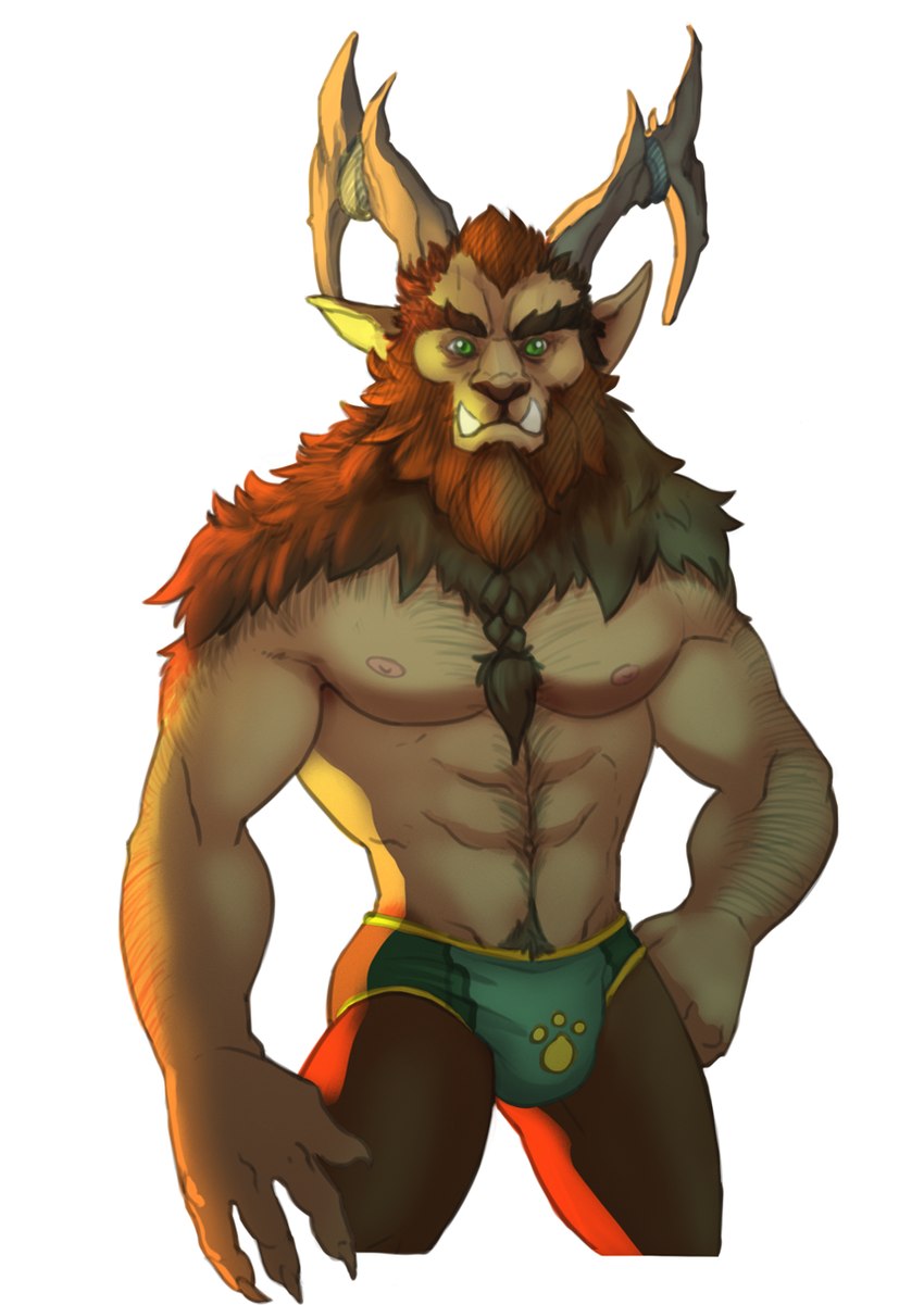 4_fingers abs anthro antlers arm_tuft beard big_muscles big_pecs body_hair briefs briefs_only brown_antlers brown_arms brown_beard brown_body brown_chest brown_claws brown_ears brown_eyebrows brown_face brown_facial_hair brown_fingers brown_fur brown_hands brown_inner_ear brown_legs brown_pubes cheek_tuft chin_tuft claws clothed clothed_anthro clothed_male clothing eyebrows facial_hair facial_tuft fingers front_view fur green_briefs green_clothing green_eyes green_underwear hand_on_leg happy_trail head_tuft horn huge_muscles huge_pecs humanoid_hands light looking_at_viewer male male_anthro manly muscular muscular_anthro muscular_male muscular_thighs nipples pecs pink_nipples pubes simple_background skimpy solo standing topless topless_anthro topless_male tuft two_tone_briefs underwear underwear_only white_background wide_stance yellow_briefs yellow_clothing yellow_underwear bristol smite cernunnos cernunnos_(smite) mammal satyr 2017 colored digital_drawing_(artwork) digital_media_(artwork) hi_res portrait shaded three-quarter_portrait