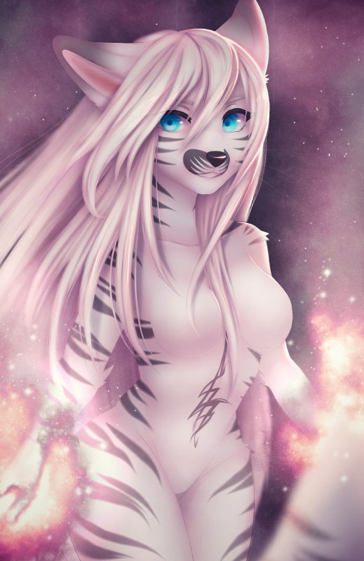 anthro blue_eyes breasts female fur hair nude smile solo striped_body striped_fur stripes white_hair nayel-ie felid feline mammal 2019 absurd_res digital_media_(artwork) hi_res