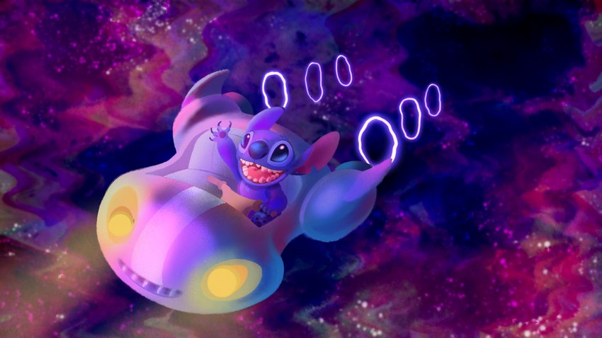 4_fingers ambiguous_gender anthro blue_claws blue_eyes blue_nose blue_pawpads claws energy finger_claws fingers happy head_tuft notched_ear open_mouth open_smile pawpads raised_arm smile solo space spacecraft tuft vehicle vanillabean-bunny disney lilo_and_stitch stitch_(lilo_and_stitch) alien experiment_(lilo_and_stitch) 16:9 hi_res widescreen male_(lore)