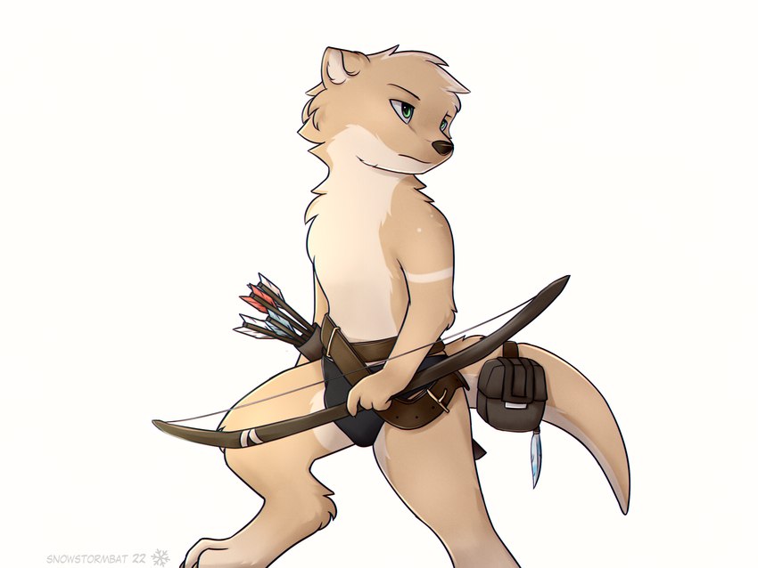 accessory anthro arrow_(weapon) bag belt bow_(weapon) clothing digitigrade furgonomics hunter male ranged_weapon solo tail tail_accessory tail_bag tribal underwear weapon snowstormbat adrian_(snowstormbat) mammal mustelid otter 4:3 absurd_res hi_res