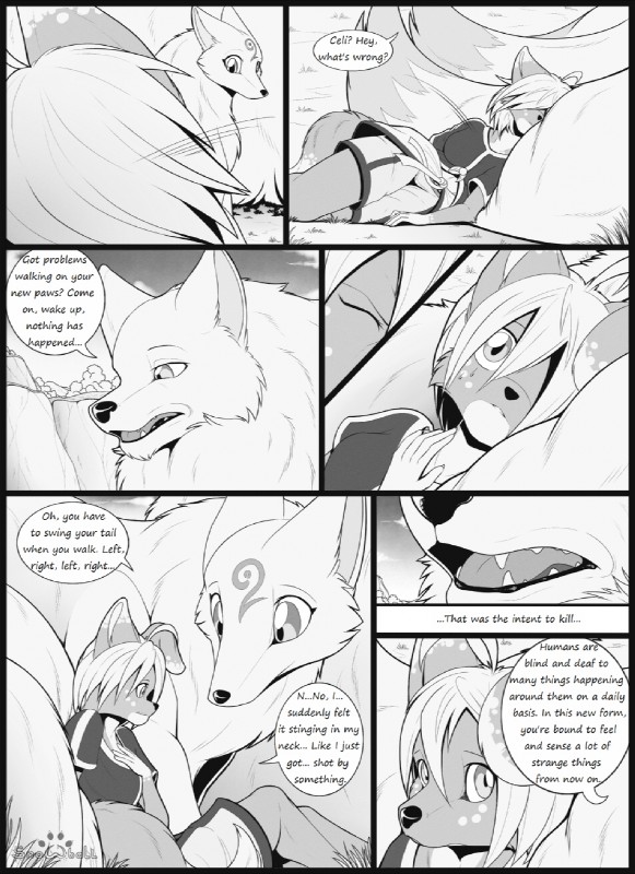 anthro clothing female feral macro male text s2-freak celia_(s2-freak) cherry_(s2-freak) schwarzpelz canid canine canis domestic_dog fox mammal wolf comic english_text greyscale hi_res monochrome