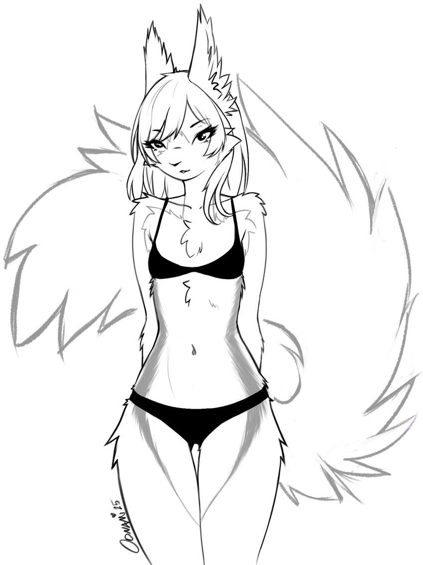 anthro bra chest_tuft clothing female flat_chested fluffy fluffy_tail fur hair looking_at_viewer midriff panties solo tail tuft tufted_ears underwear oonami ami_(oonami) eurasian_red_squirrel mammal rodent sciurid tree_squirrel 2025 greyscale hi_res monochrome