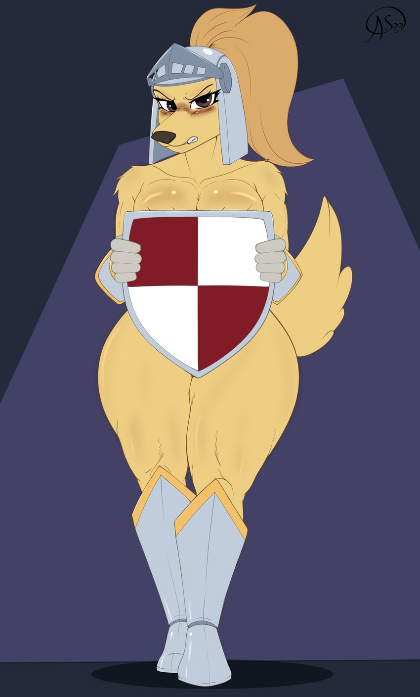 anthro breasts female shield solo aerospine amelia_steelheart canid canine canis domestic_dog mammal absurd_res hi_res