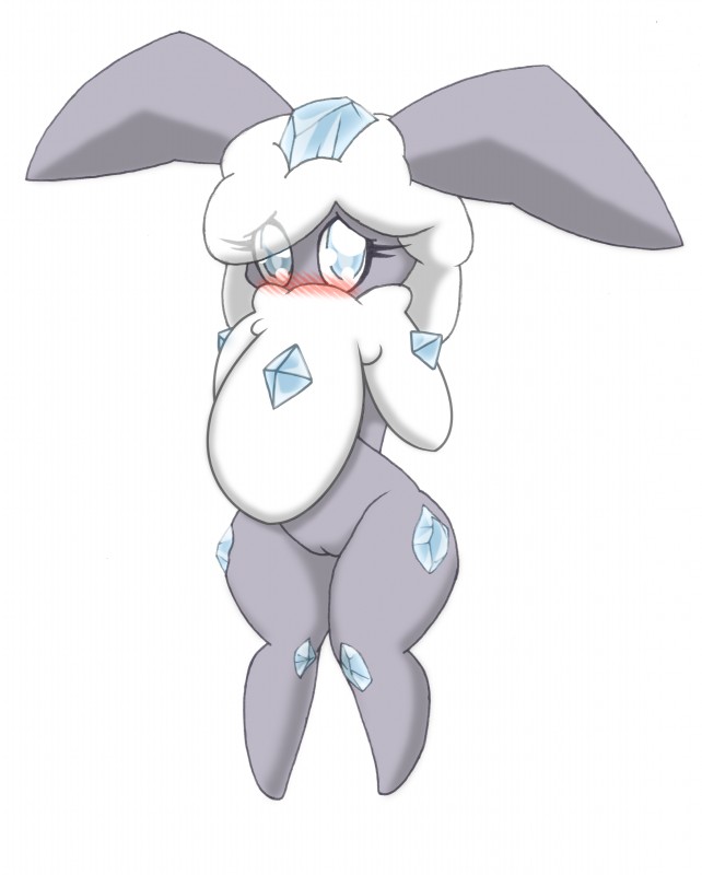 anthro anthrofied blush covering covering_self female fluffy gem genitals nude pokemorph pussy shy simple_background solo white_background wide_hipped_female wide_hips bit-small nintendo pokemon carbink elemental_creature gem_creature generation_6_pokemon mineral_fauna pokemon_(species) absurd_res hi_res