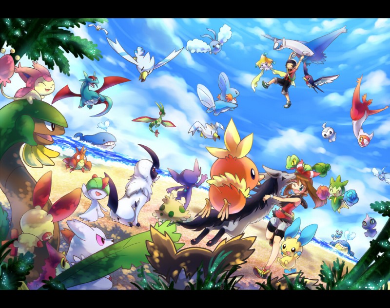 ambiguous_gender beach black_bars cloud detailed_background eon_duo feral flying group large_group legendary_duo one_eye_closed open_mouth outside pawpads paws plant sand seaside sitting sky standing tree water ev133 nintendo pokemon brendan_(pokemon) may_(pokemon) pokemon_trainer absol avian azurill castform corphish flygon generation_3_pokemon human humanoid jirachi latias latios legendary_pokemon mammal mightyena minun mudkip normal_castform plusle pokemon_(species) ralts roselia sableye salamence shroomish shuppet skitty swablu taillow torchic treecko wailmer wailord wingull wurmple zangoose 2014 letterbox