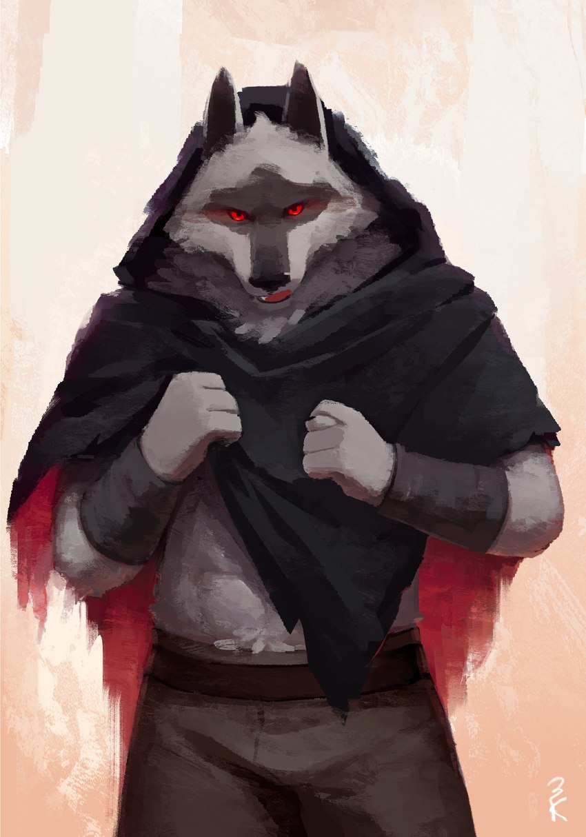 anthro bottomwear cloak clothed clothing clothing_lift fur grey_body grey_fur licking licking_lips male muscular muscular_male pants raised_clothing red_eyes solo tongue tongue_out topwear 3000vnd dreamworks puss_in_boots_(franchise) death_(puss_in_boots) canid canine canis mammal wolf absurd_res hi_res