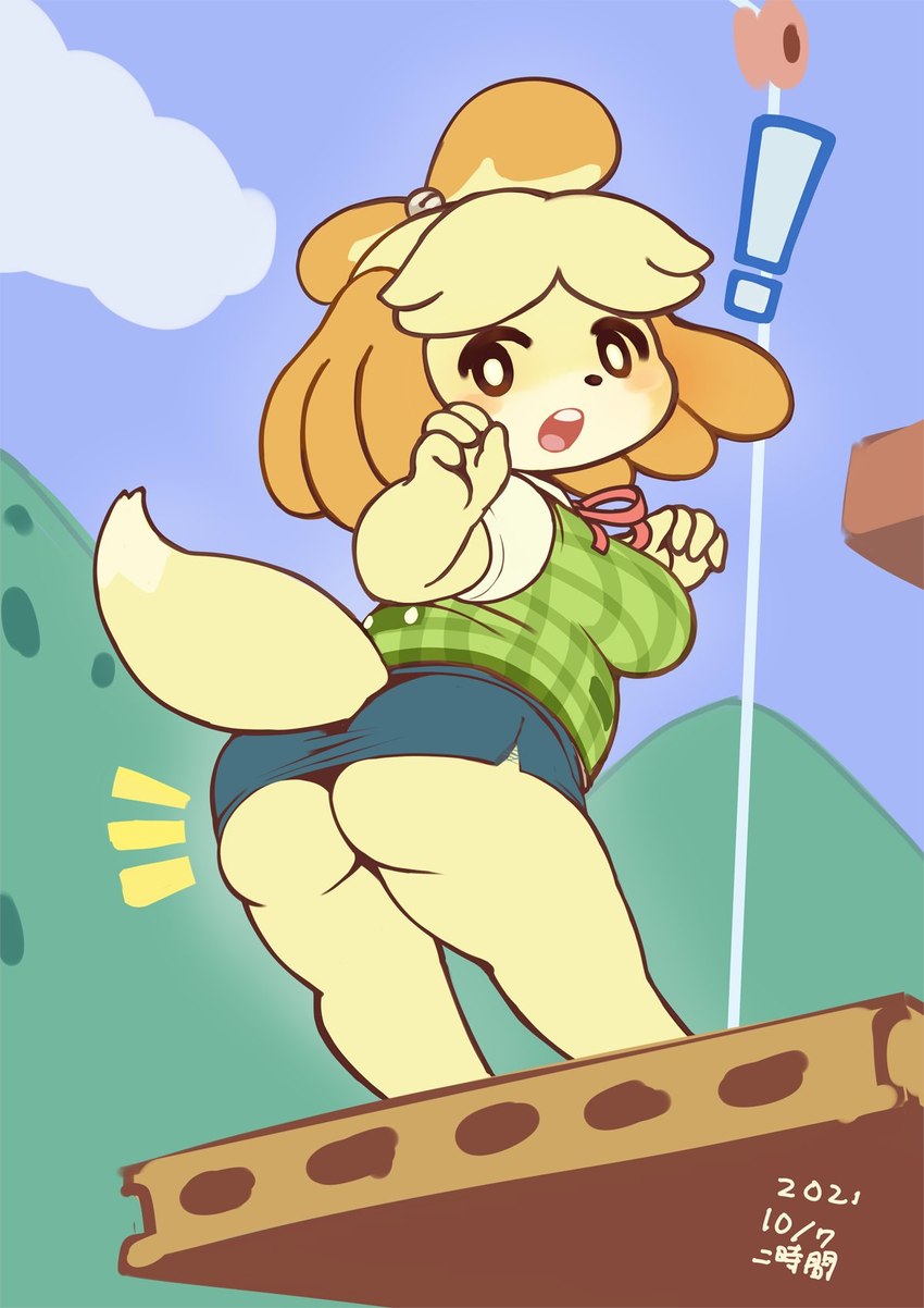 anthro big_butt blonde_hair bottomwear breasts butt clothed clothing female furgonomics hair monotone_bottomwear monotone_clothing monotone_skirt no_underwear pencil_skirt skirt solo tail tail_through_skirt underbutt ni_jikan animal_crossing nintendo isabelle_(animal_crossing) canid canine canis domestic_dog mammal 2021 digital_media_(artwork) hi_res