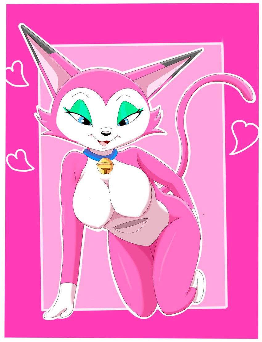 anthro bell bell_collar breasts collar female green_eyelids heart_symbol lidded_eyes long_ears long_tail looking_at_viewer machine open_mouth pockets smile smiling_at_viewer solo tail thick_thighs zebra10045 doraemon noramyako domestic_cat felid feline felis mammal robot digital_media_(artwork) hi_res