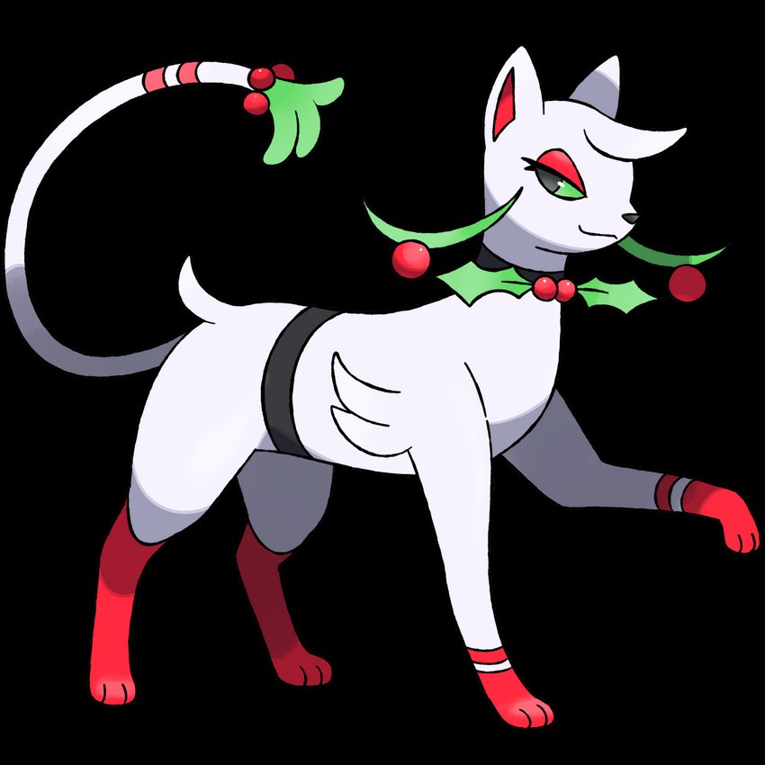 ambiguous_gender black_sclera feral food fruit green_eyes holidays holly_(plant) paws plant quadruped simple_background smile solo transparent_background white_body reallydarkandwindie christmas fakemon nintendo pokemon junipurr meowsletoe pokemon_(species) 1:1 alpha_channel hi_res