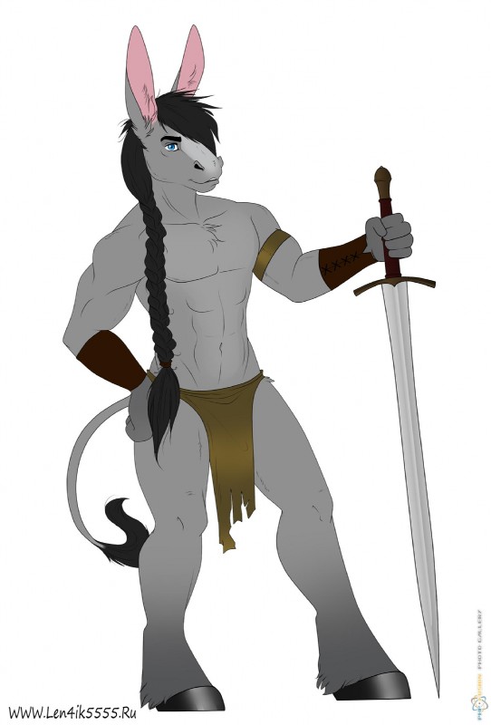 anthro blue_eyes hair looking_at_viewer male melee_weapon solo sword weapon len4ik555 asinus donkey equid equine mammal 2015 digital_media_(artwork) hi_res