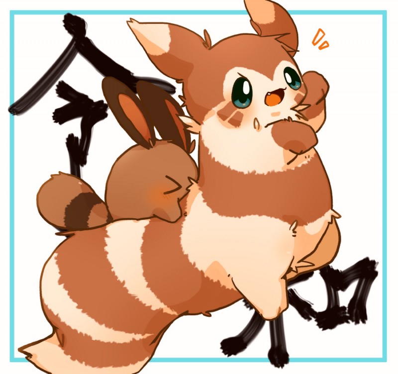 brown_body brown_fur daww duo eyes_closed feral fur text ke_mo_suke nintendo pokemon furret generation_2_pokemon pokemon_(species) sentret 2019 hi_res translated