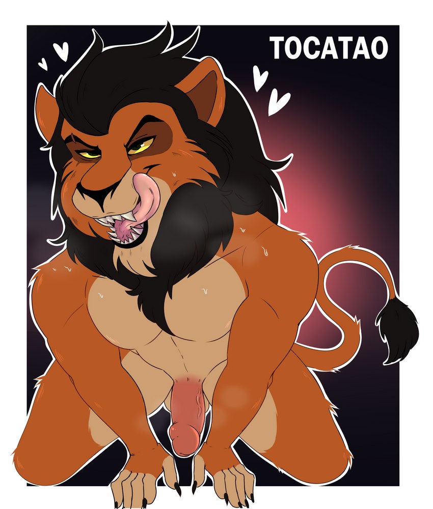 anthro balls claws erection fangs genitals language male mane nude open_mouth penis smile solo teeth tongue tongue_out vein veiny_penis tocatao disney the_lion_king scar_(the_lion_king) felid lion mammal pantherine absurd_res hi_res