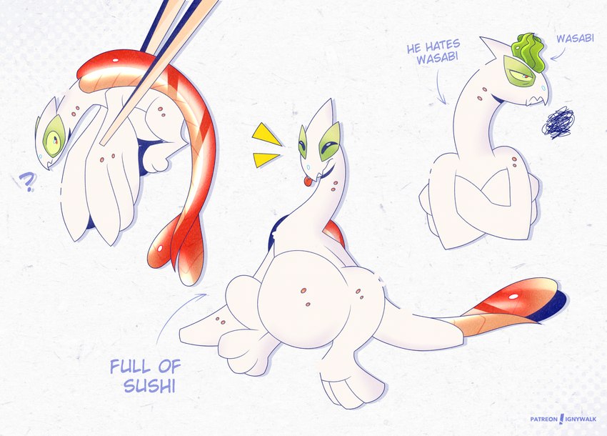 anthro eating feral fish_tail food male onigiri rice smile smiley_face solo sushi walk-w-igny nintendo pokemon sushi_(b-man555) food_creature generation_2_pokemon legendary_pokemon lugia pokemon_(species) hi_res