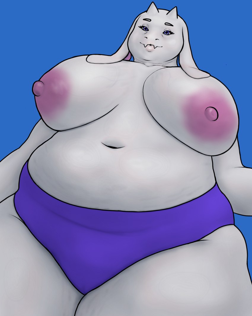 2_horns anthro areola belly big_areola big_breasts big_iris big_nipples biped blue_background breasts cellulite closed_smile clothed clothing collarbone cute_fangs deep_navel dutch_angle eyebrows eyelashes fangs female floppy_ears fur glistening glistening_areola glistening_eyes glistening_lips glistening_nipples horn huge_areola huge_breasts iris legs_together light_areola light_body light_eyebrows light_fur light_inner_ear light_nipples lips long_ears looking_at_viewer looking_down looking_down_at_viewer low-angle_view mature_anthro mature_female monotone_background monotone_body monotone_fur monotone_horn mouth_closed navel nipples overweight overweight_anthro overweight_female panties panties_only pink_areola pink_inner_ear pink_lips pink_nipples pupils purple_clothing purple_eyes purple_panties purple_underwear short_horn simple_background small_horn smile smiling_at_viewer solo standing teeth thick_bottom_lip thick_thighs topless topless_anthro topless_female underwear underwear_only vein veiny_breasts white_body white_breasts white_ears white_eyebrows white_fur white_horn thechonk undertale undertale_(series) toriel boss_monster_(undertale) bovid caprine goat mammal 2024 4:5 digital_drawing_(artwork) digital_media_(artwork) hi_res