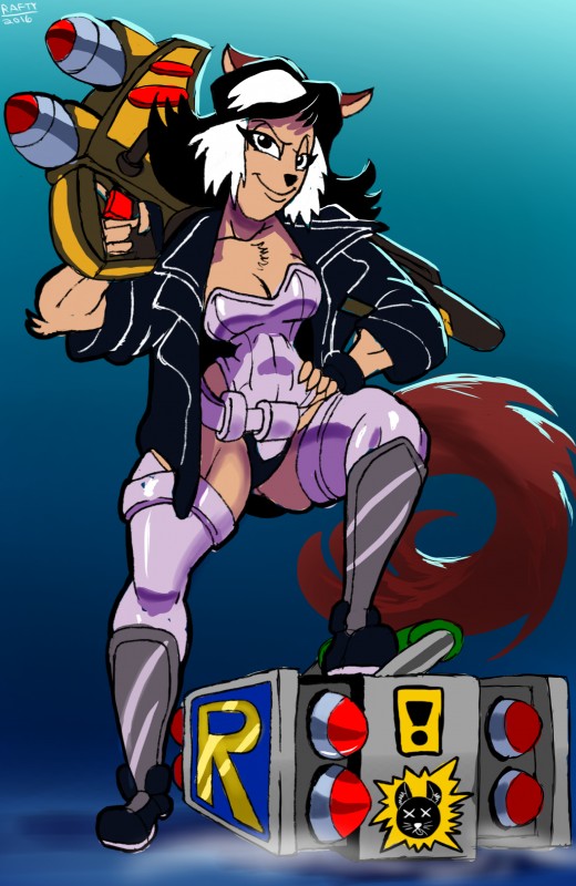 anthro black_hair boots breasts cleavage clothed clothing corset cosplay female footwear hair jacket legwear lingerie looking_at_viewer pose shoes solo thigh_highs topwear white_hair raftyverse ghost_in_the_shell hanna-barbera swat_kats felina_feral major_motoko_kusanagi domestic_cat felid feline felis mammal 2016 absurd_res digital_media_(artwork) hi_res