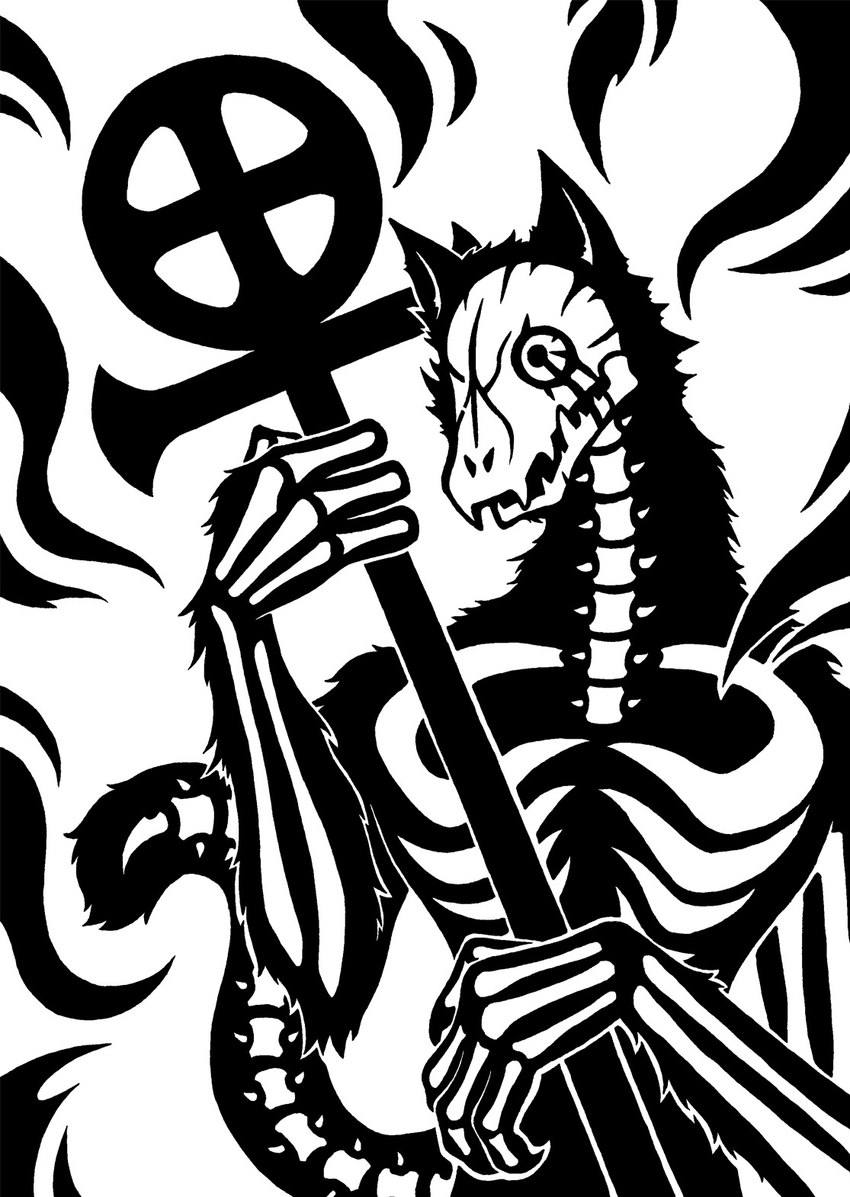 4_claws 4_fingers anthro biped bone claws cross description exposed_bone eyeball fangs fingers fire fur holding_cross holding_object male pointy_ears prick_ears rib_cage sharp_teeth silhouette simple_background skeleton skull skull_head solo staff standing tail teeth vertebrae white_background sunnyclockwork pitch_haven scp_foundation scp-2999-b stuart_hayward animated_skeleton domestic_cat felid feline felis mammal undead 2014 black_and_white digital_media_(artwork) english_description hi_res monochrome