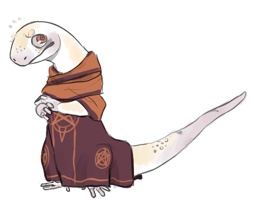 albino anthro auburn_eyes clothed clothing fingers long_tail male occult_symbol orange_scarf pentagram robe scales scarf simple_background solo standing symbol tail white_body white_scales starrberry corruption_of_champions arian_(coc) lizard reptile scalie 2015 digital_drawing_(artwork) digital_media_(artwork) full-length_portrait portrait