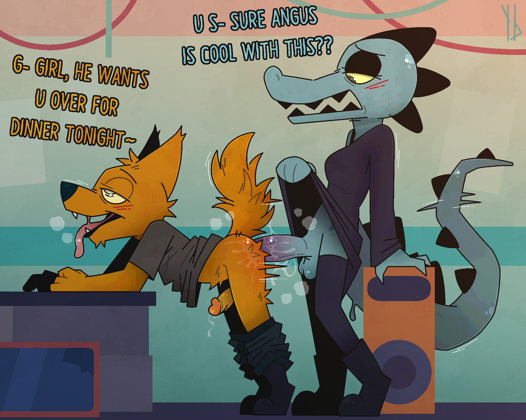 4_fingers anal anal_penetration anthro anthro_on_anthro anthro_penetrated anthro_penetrating anthro_penetrating_anthro arm_support balls bent_over big_penis biped black_boots black_bottomwear black_bra black_clothing black_dress black_footwear black_legwear black_nose black_pants black_stockings black_teeth black_underwear blush blush_lines bodily_fluids boots bottomwear bottomwear_down bra bra_strap breasts breath brown_eyes clothed clothed_anthro clothed_gynomorph clothed_male clothed_sex clothing clothing_lift color_coded_text dialogue dress dress_lift duo fangs fingers footwear foreskin from_behind_position fur genital_fluids genitals glans grey_clothing grey_shirt grey_topwear gynomorph gynomorph/male gynomorph_anthro gynomorph_penetrating gynomorph_penetrating_male half-closed_eyes humanoid_genitalia humanoid_penis intersex intersex/male intersex_anthro intersex_penetrating intersex_penetrating_male interspecies leaning_on_object legwear logo male male_anthro male_penetrated medium_breasts messy_tail multicolored_penis narrowed_eyes open_mouth orange_body orange_ears orange_fur orange_glans orange_penis orange_tail orange_text pants pants_down partially_clothed penetration penile penile_penetration penis penis_in_ass penis_size_difference pink_tongue pointy_ears precum prick_ears purple_penis retracted_foreskin sex sharp_teeth shirt shoes short_sleeves side_view snout speaker standing stockings stuttering tail talking_to_another talking_to_partner tapering_tail teal_balls teal_body teal_penis teal_scales teal_tail teal_text teeth text thick_tail tongue tongue_out topwear two_tone_penis underwear yellow_sclera yaldabroth night_in_the_woods bea_santello gregg_lee canid canine crocodile crocodilian fox mammal reptile scalie 2025 artist_logo english_text hi_res trans_(lore) trans_woman_(lore)