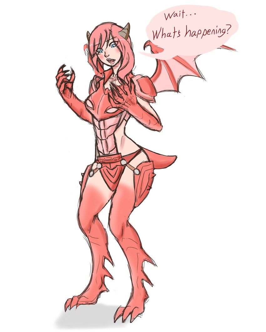 anthro armor blush breasts duo fantasy female horn male membrane_(anatomy) membranous_wings size_difference transformation wings thatweirdguyjosh final_fantasy final_fantasy_xiii mythology square_enix claire_farron dragon human mammal mythological_creature mythological_scalie scalie 2015 4:5 absurd_res hi_res