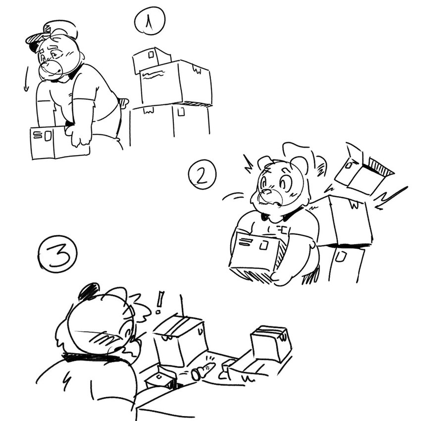 anthro clothing delivery_(commerce) delivery_employee male postal_carrier postal_delivery solo uniform maxthecat bear mammal 1:1 monochrome