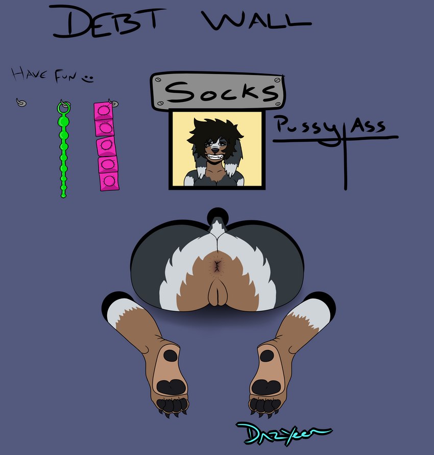 anal_beads anthro anus butt chart clothing condom condom_strip debt feet female footwear genitals glory_hole hole_in_wall photo place portrait_(object) public_use pussy sex_toy sexual_barrier_device socks soles solo through_wall dazyeen socks_(dazyeen) canid canine canis dachshund domestic_dog hunting_dog mammal absurd_res hi_res