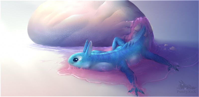 3_toes ambiguous_gender black_eyes blue_body blue_scales claws egg feet feral gradient_background multicolored_body multicolored_scales scales shadow simple_background slime solo toes young young_feral pustyxox alien scalie full-length_portrait hi_res portrait