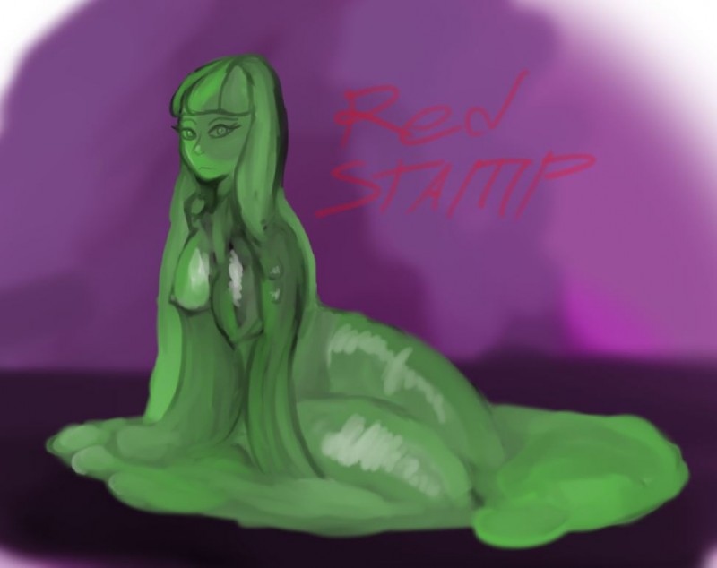 female green_body green_skin messy not_furry nude solo redstamp_(artist) goo_creature humanoid 2018