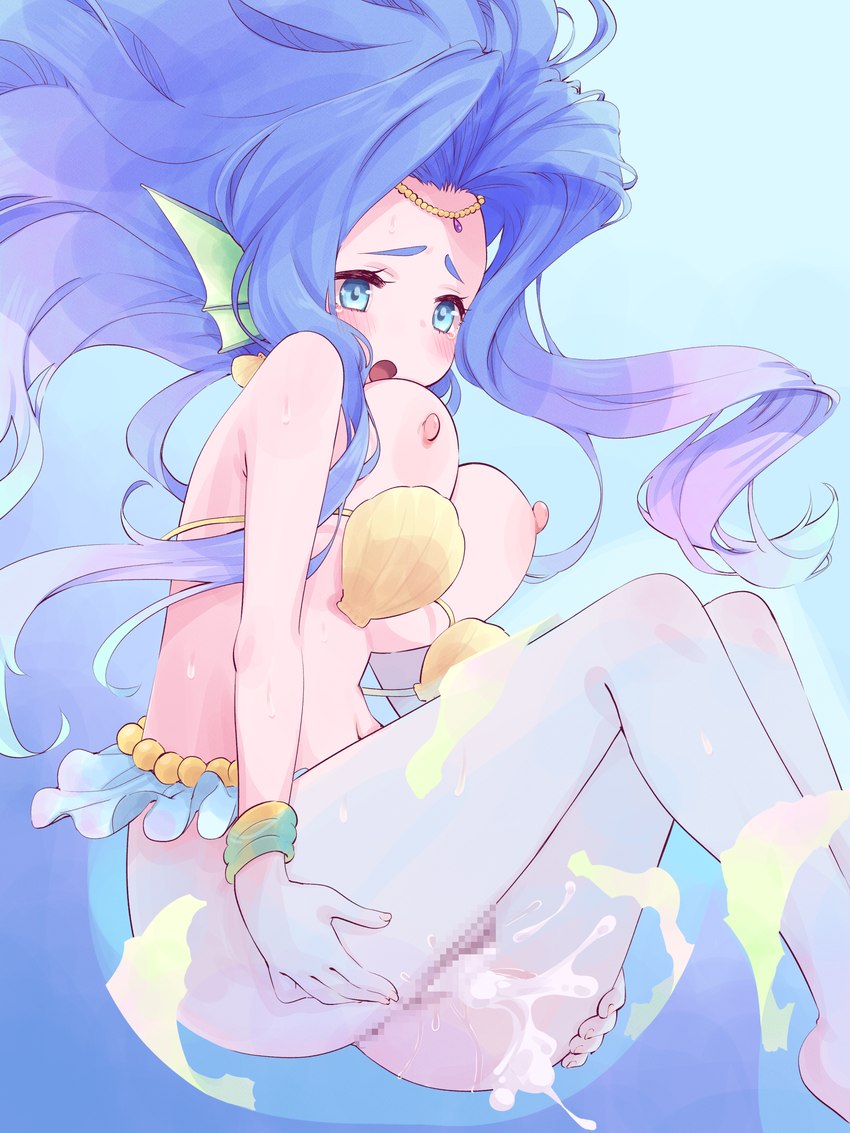 areola big_breasts blue_eyes blue_hair blush bodily_fluids bra breasts clothing cum cum_in_pussy cum_inside female fin genital_fluids hair huge_breasts long_hair navel nipples nude open_mouth penetration seashell_bra solo split_form underwater underwear vaginal vaginal_penetration wardrobe_malfunction water natsuki_takano sanrio show_by_rock!! wendy_(show_by_rock!!) fish humanoid marine merfolk absurd_res censored hi_res