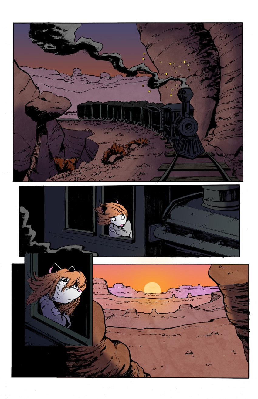 anthro canyon desert female inside_train locomotive mountain rails smoking solo sunrise train vehicle western wild_west jamil_gonzalez the_tale_of_jasper_gold maude_o'dell american_opossum mammal marsupial virginia_opossum comic hi_res