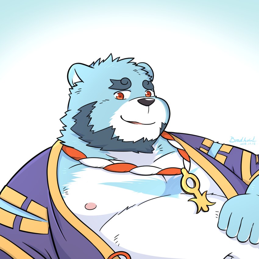 anthro beard belly big_belly black_nose blue_body blue_fur facial_hair fur humanoid_hands kemono male moobs navel nipples overweight overweight_male solo white_body white_fur mtflying30371 bonasiah full_attack sophring_jie bear mammal 1:1 2018 hi_res