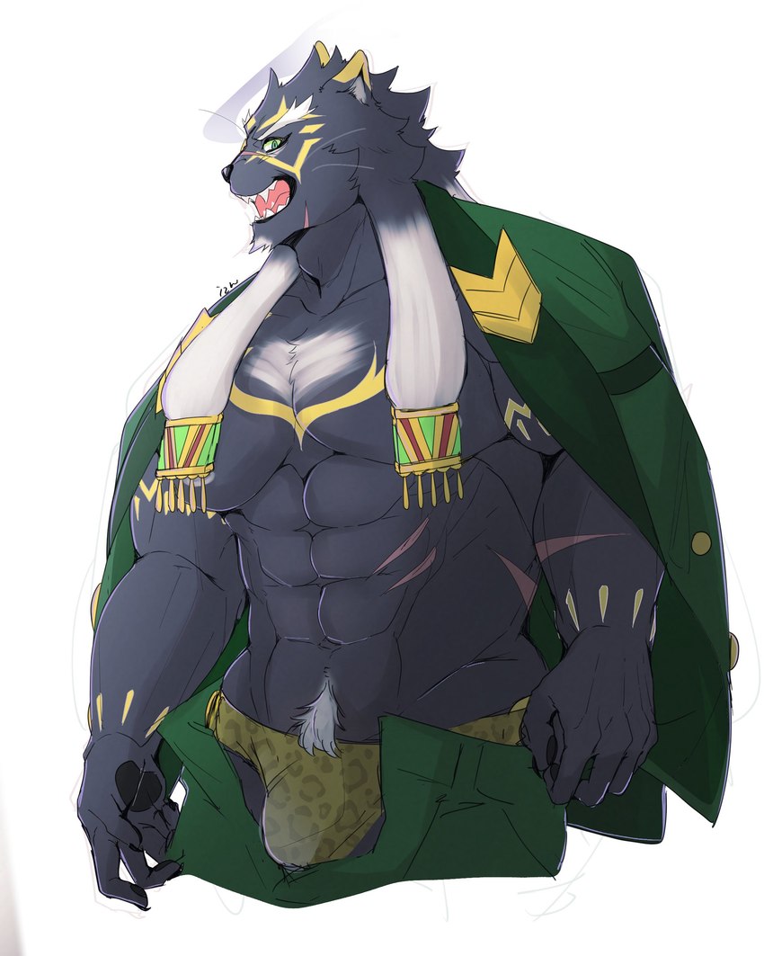 abs anthro biped black_body black_fur body_hair bottomwear bulge clothed clothing fur hair_tassels happy_trail male melanistic muscular muscular_anthro muscular_male open_bottomwear open_clothing open_pants pants pecs scar solo speedo swimwear izm_rm7 lifewonders tokyo_afterschool_summoners tezcatlipoca_(tas) felid jaguar mammal pantherine 4:5 absurd_res digital_media_(artwork) half-length_portrait hi_res portrait