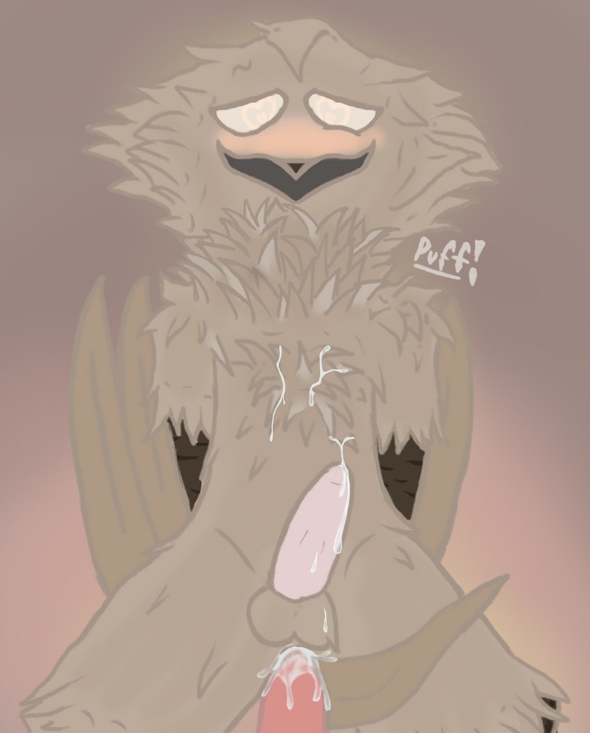 anal anal_penetration balls beak beak_markings blush bodily_fluids brown_body brown_feathers brown_fur chest_tuft cum cum_drip cum_inside cum_on_chest cum_on_chest_fluff dripping duo erection feathers femboy fur genital_fluids genitals hands_behind_back heart_eyes heart_symbol kneeling looking_pleasured looking_up male male/male markings neck_tuft open_mouth penetration sex simple_background smile tail tail_feathers text tuft lustdevil flugsy_(lustdevil) avian bird humanoid owl unknown_species absurd_res hi_res