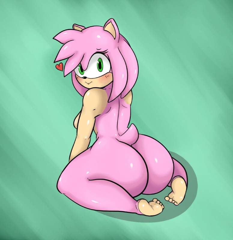 anthro big_butt biped blush butt female fur green_eyes hair heart_symbol nude pink_body pink_fur pink_hair sitting smile solo wariza pachislot sega sonic_the_hedgehog_(series) amy_rose eulipotyphlan hedgehog mammal hi_res