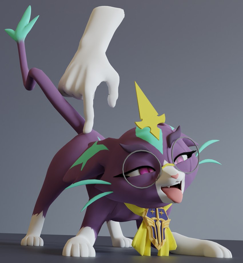 disembodied_hand duo erogenous_tail female feral in_heat looking_pleasured male male/female raised_tail tail tyler_3d_(artist) league_of_legends riot_games tencent battle_principal_yuumi yuumi_(lol) domestic_cat felid feline felis mammal hi_res