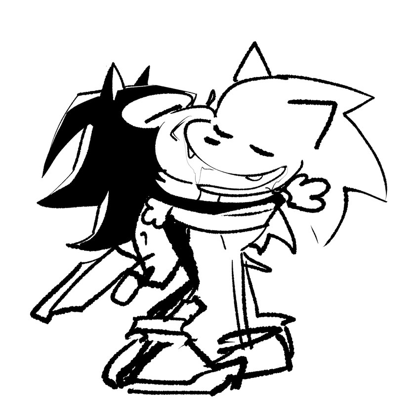 anthro clothing duo footwear french_kissing hug humor kissing male male/male raised_leg shoes the-hydroxian phantomarcade_kiss sega sonic_the_hedgehog_(series) shadow_the_hedgehog sonic_the_hedgehog eulipotyphlan hedgehog mammal 1:1 absurd_res hi_res meme monochrome