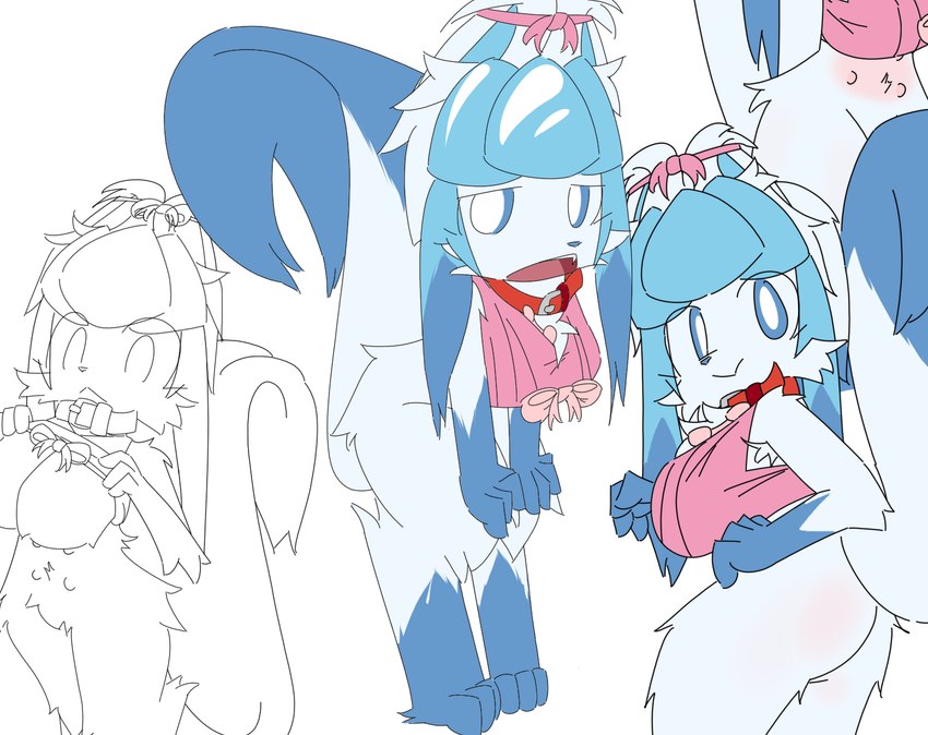 3_toes :< :> anthro armpit_hair big_breasts big_eyes blue_body blue_eyes blue_fur blue_nose blush body_blush body_hair bottomless bra breasts butt butt_blush closed_frown closed_smile clothed clothing collar crotch_tuft dipstick_tail featureless_breasts featureless_crotch feet female fingers frown fur gloves_(marking) leaning leaning_forward leg_markings looking_at_viewer looking_back looking_back_at_viewer markings mouth_closed multi_nipple nipples open_mouth pink_bra pink_clothing pink_underwear presenting presenting_hindquarters pupils raised_bra raised_clothing raised_tail raised_underwear red_collar simple_background smile socks_(marking) solo standing tail tail_markings teeth toes tuft underwear white_background white_pupils pitzspecial nintendo pokemon offmodel_(pitzspecial) eeveelution generation_4_pokemon glaceon pokemon_(species) 2024 digital_media_(artwork) flat_colors hi_res multiple_images