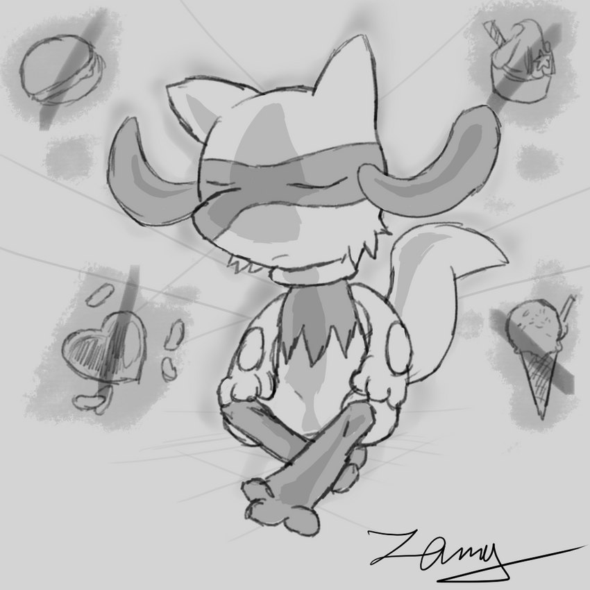 calm concentration cookie cupcake dessert eyes_closed feral food glowing glowing_body grey_background ice_cream ice_cream_cone macaroon male meditation poke_bean simple_background solo young young_feral young_male zennybluegenesis nintendo pokemon generation_4_pokemon pokemon_(species) riolu 1:1 monochrome sketch