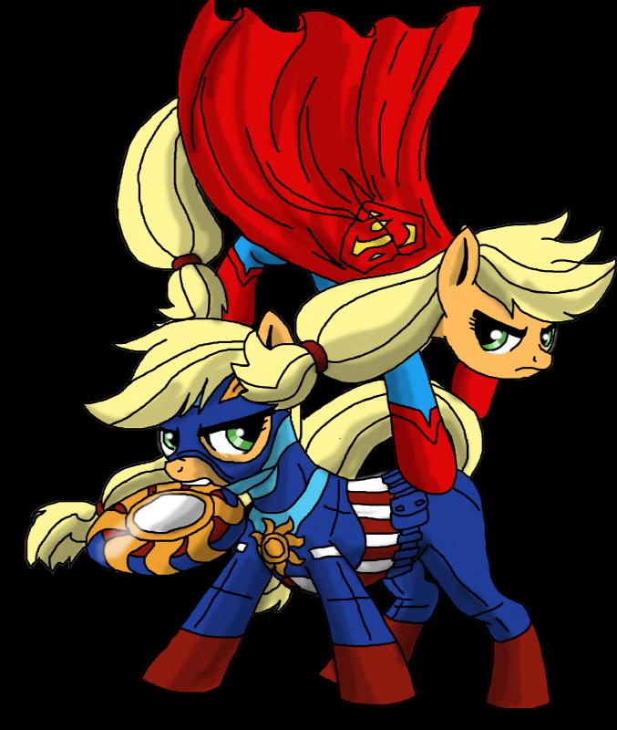 blonde_hair clothing duo female feral fur green_eyes hair orange_body orange_fur outside parody shield simple_background snow transparent_background blackbewhite2k7 dc_comics friendship_is_magic hasbro justice_league marvel my_little_pony superman_(series) the_avengers applejack_(mlp) captain_america superman earth_pony equid equine horse mammal pony alpha_channel crossover hi_res