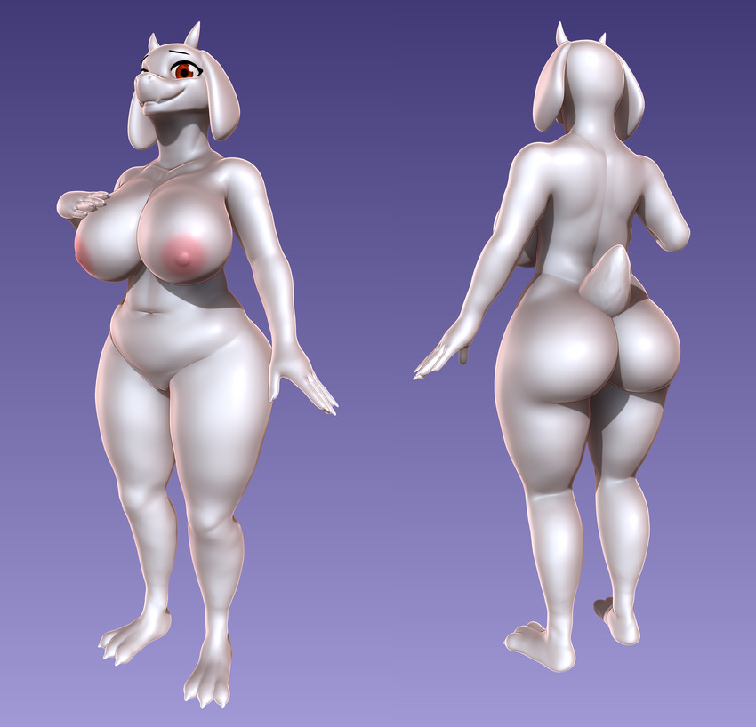 anthro big_breasts big_butt breasts butt curvy_figure female genitals horn looking_at_viewer navel nipples nude pussy red_eyes slightly_chubby solo standing thick_thighs voluptuous white_body wide_hips delbi3d undertale undertale_(series) toriel boss_monster_(undertale) bovid caprine mammal 3d_(artwork) digital_media_(artwork) hi_res