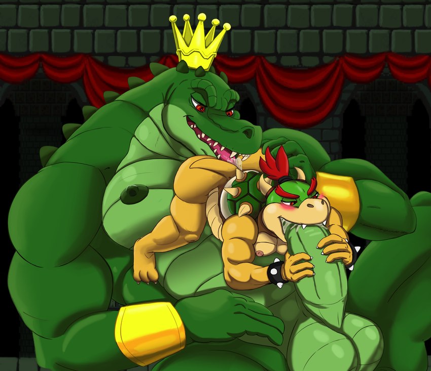 adult_on_young age_difference anal anthro bracelet crown curtains duo fellatio green_body hair headgear jewelry male male/male ominous_background oral penile red_hair rimming sex yellow_body young young_anthro thedevilslettuce mario_bros nintendo bowser_jr. king_tangu crocodile crocodilian reptile scalie absurd_res hi_res